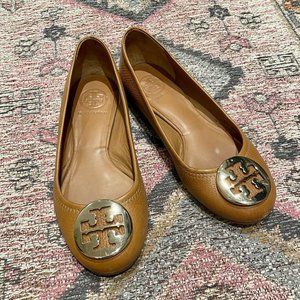 Tory Burch Brown Flats with Gold Logo